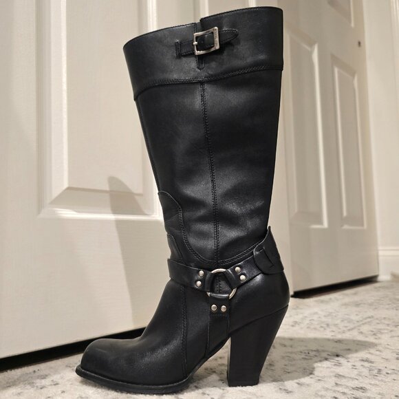 Women's Harley Davidson Tall Leather Boots Wide Leg with Zipper Closure Black - Picture 2 of 13